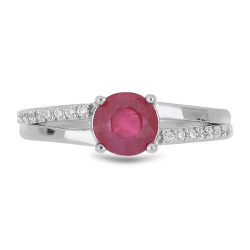 BUY STERLING SILVER GLASS FILLED RUBY WITH WHITE ZIRCON GEMSTONE CLASSIC RING